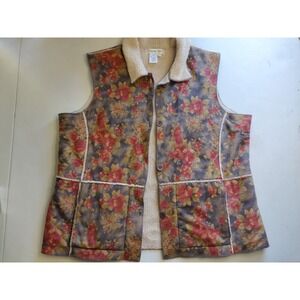 Coldwater Creek Womens Floral Faux Suede Berber Fleece Lined Vest Large